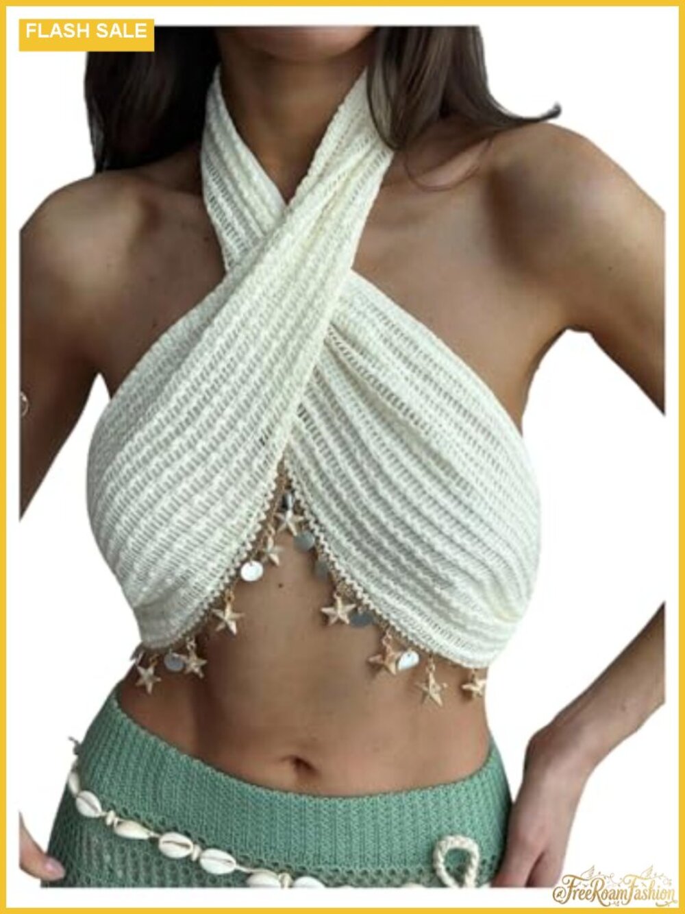 Criss Cross Halter Crop Top Textured Backless Tank Sleeveless Boho